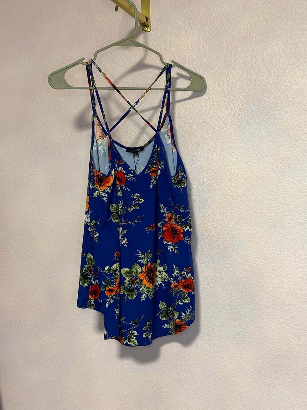 Papermoon Floral Strappy Tank Top Size L Blue Red
